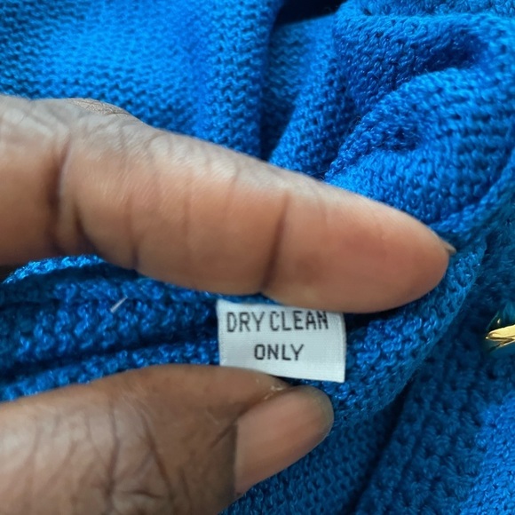 St. John by Marie Gray Knit Sweater Collard Dress With Gold and Blue Belt - Picture 12 of 16